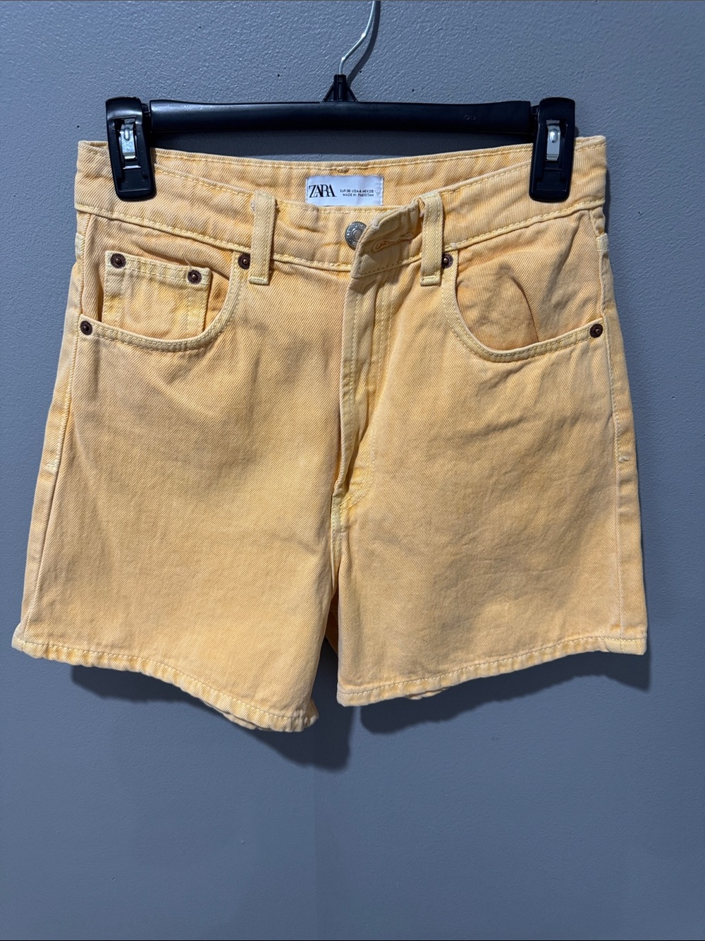 ZARA Women’s Yellow Denim High-Waist Shorts
